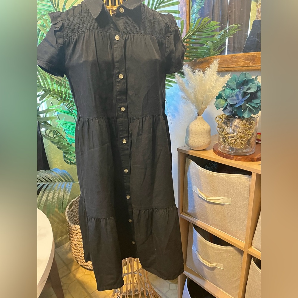 Chic Black Button-Front Midi Dress sz XL versatility